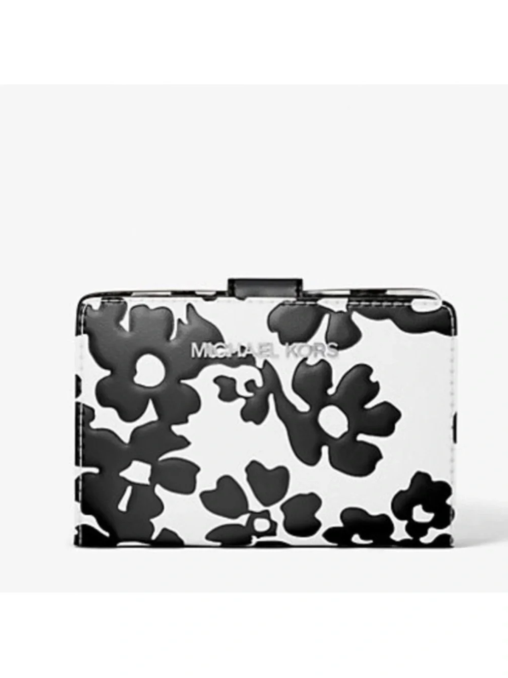 Michael Kors Black & White Floral Card Holder Wallet
